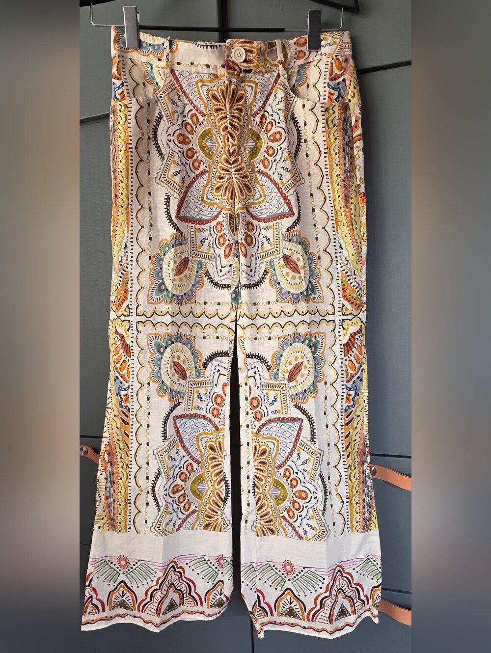 682. Zara Printed Linen Blend Mini Flare Pants Paisley Boho Co-Ord XS